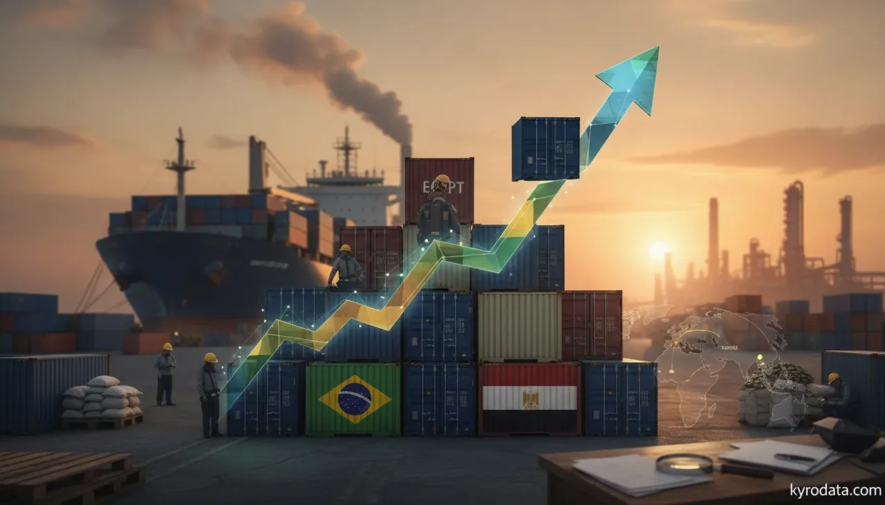 Ilustración editorial sobre importación brasileña de Centrifugadores, incluídos os secadores centrífugos, aparelhos para filtrar ou depurar líquidos ou gases con Egito