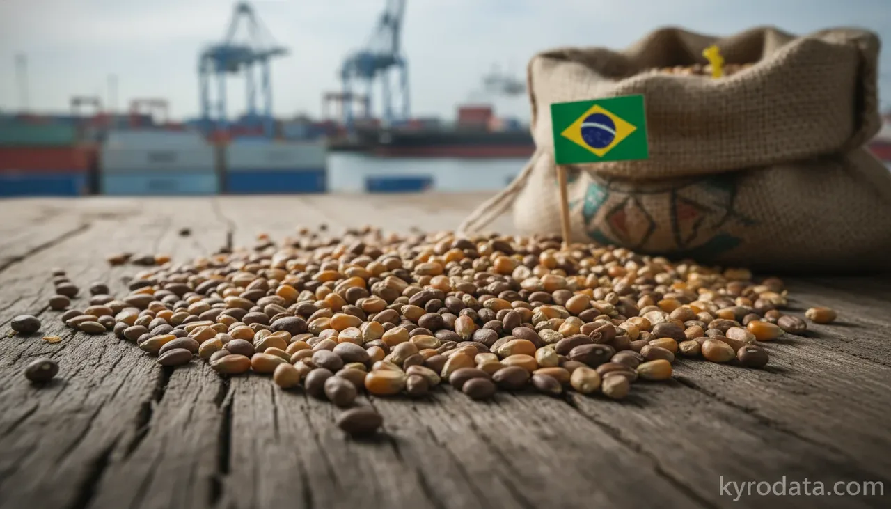 Editorial illustration on Brazil's exports of Seeds, fruit and spores, of a kind used for sowing with Angola