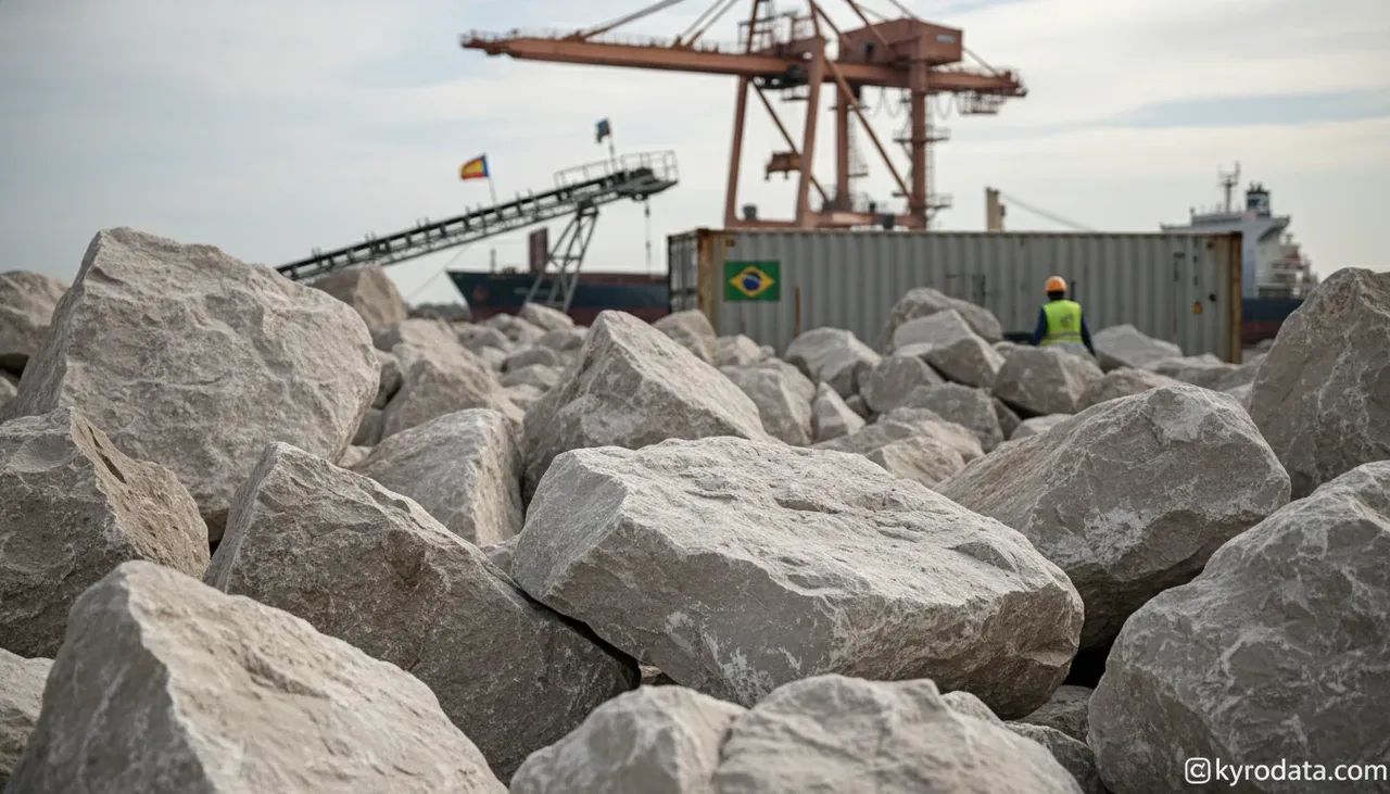 Editorial illustration on Brazil's imports of Limestone; limestone used in the manufacture of lime or cement with Espanha