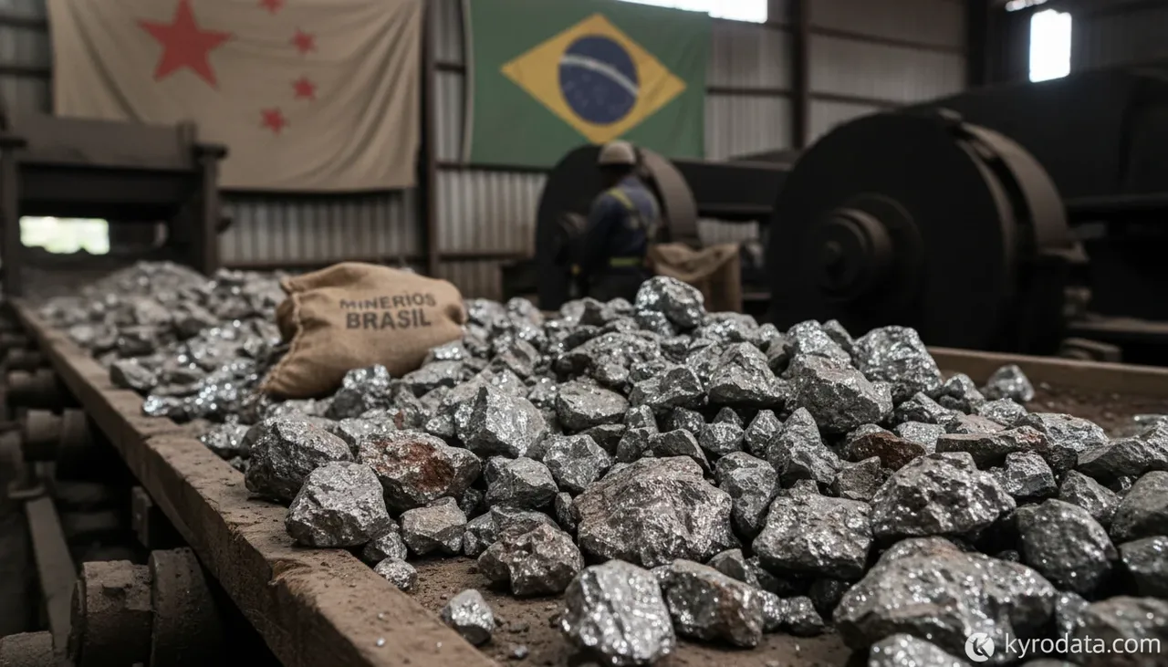 Ilustración editorial sobre exportación brasileña de Minerales de estaño y sus concentrados con China