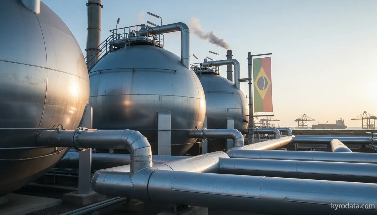 Ilustración editorial sobre exportación brasileña de Gás de petróleo e outros hidrocarbonetos gasosos con Turquia