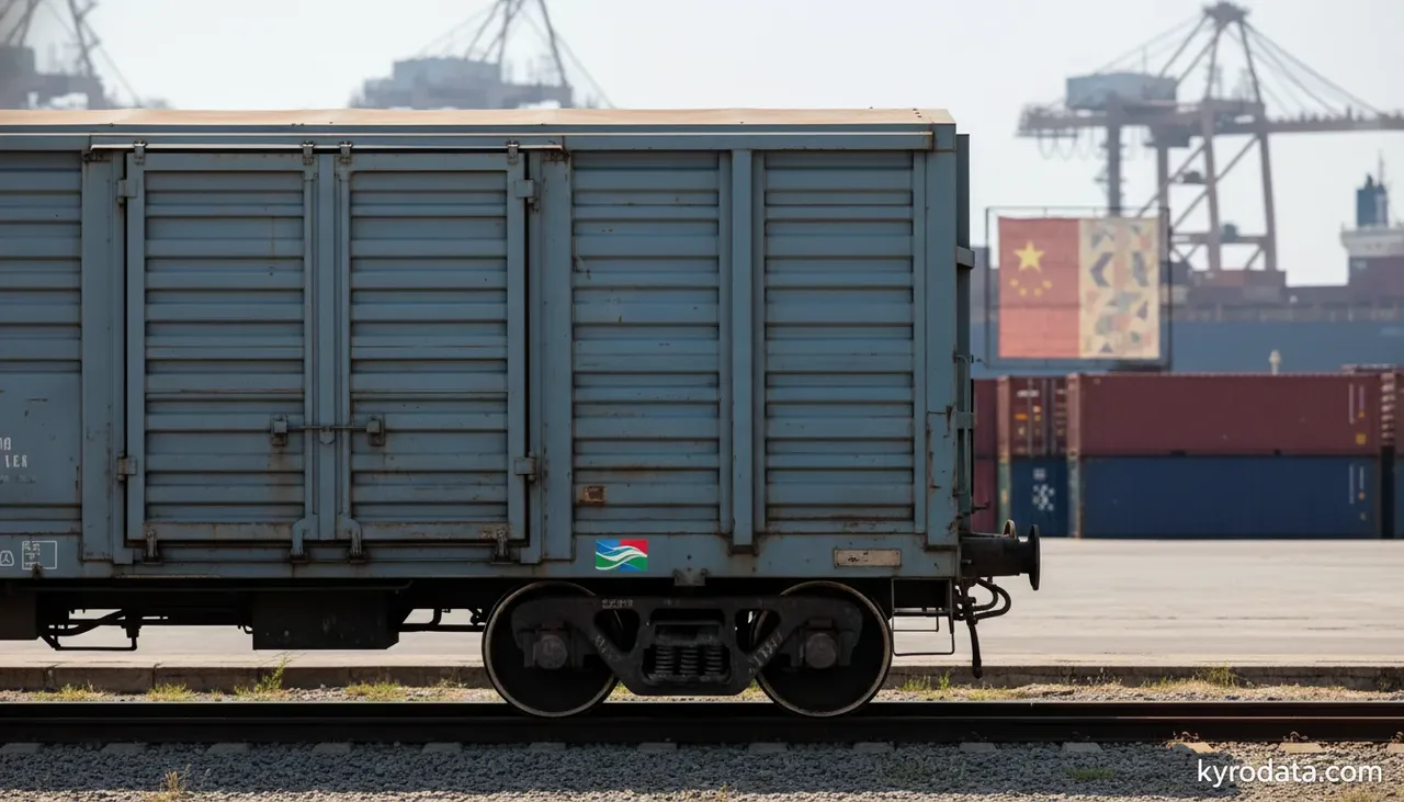 Ilustración editorial sobre importación brasileña de Vagones para transporte de mercancías sobre carriles (rieles) con China